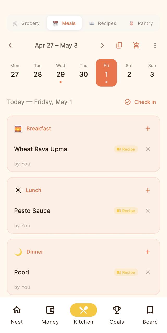 Nest app — Meal planner